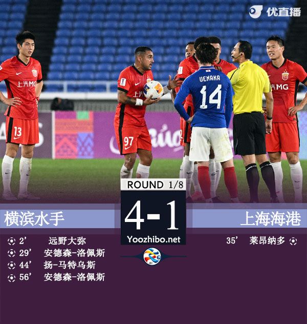 海港1-4横滨总分1-5出局 海港中后场多人犯错溃败
