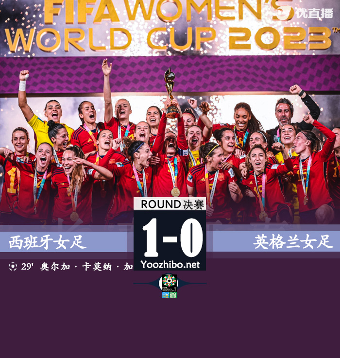 西班牙1-0英格兰 首次加冕世界杯冠军